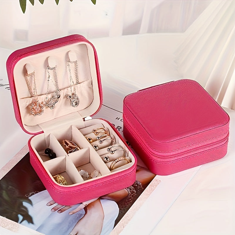 Jewelry Organizer Box with Removable Trays Faux Leather Textured Finish for Travel and Storage