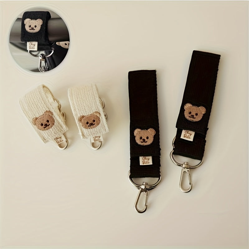 Set of 2 Cartoon Bear Stroller Hooks, Embroidered Baby Stroller Accessories