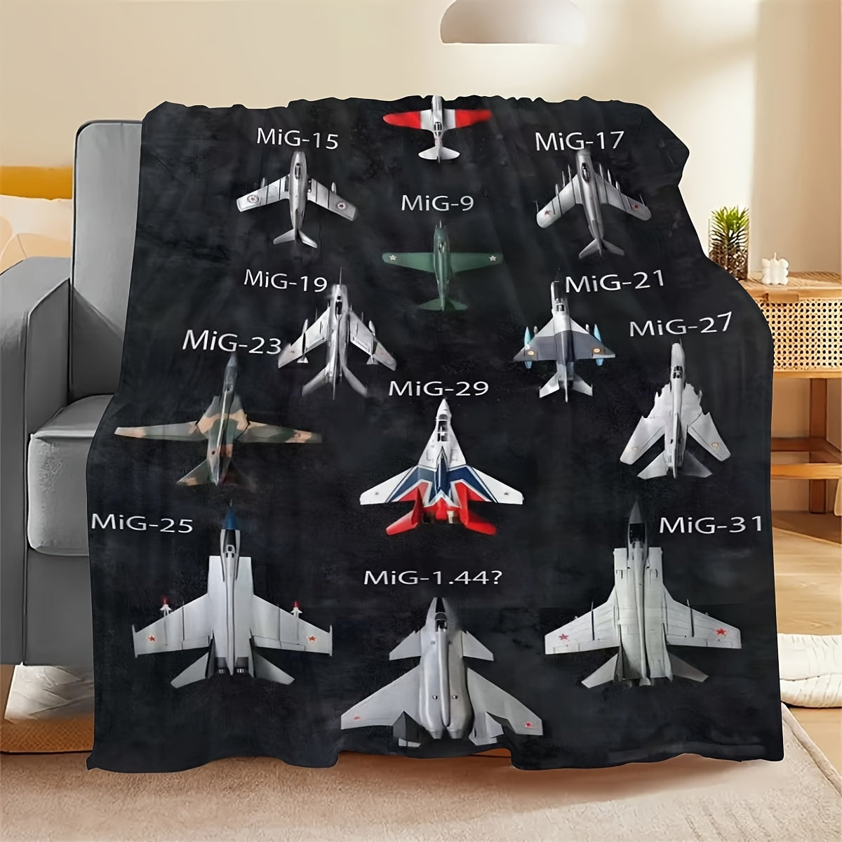 Military Jet Aircraft Print Flannel Fleece Throw Blanket All-Season Hypoallergenic Stain-Resistant Bedding