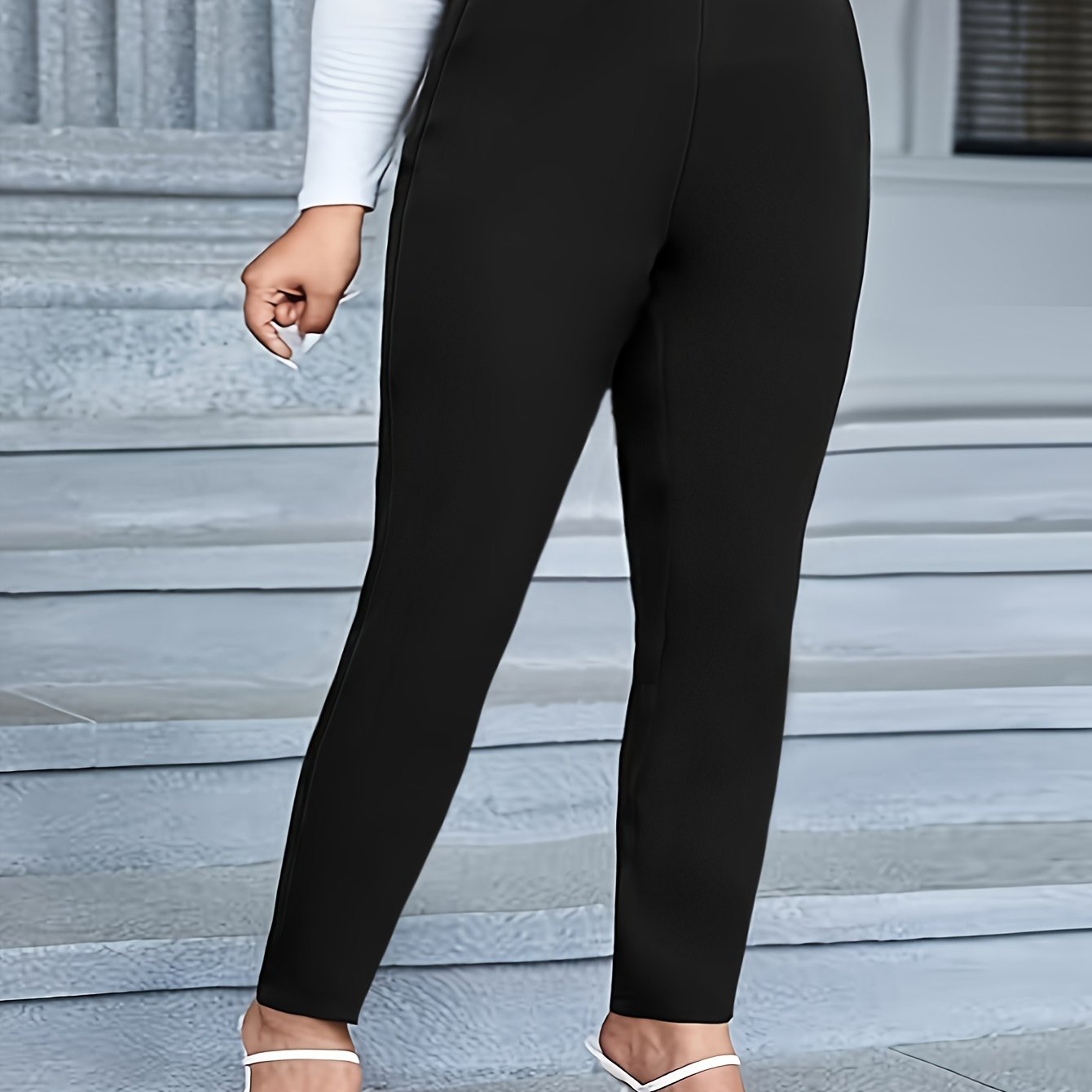 Plus Size Women's High-Waisted Straight-Leg Pants Black Stretchy Casual Formal