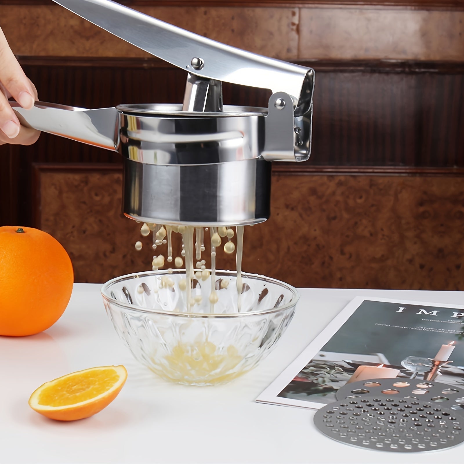 Naychali po'latdan yasalgan 3-in-1 kartoshka pyure pressi va limon siqgichi, sirpanmaydigan tutqich bilan - kartoshka ezish, limon siqish va sabzavotlarni maydalash uchun ko'p funksiyali oshxona asbobi