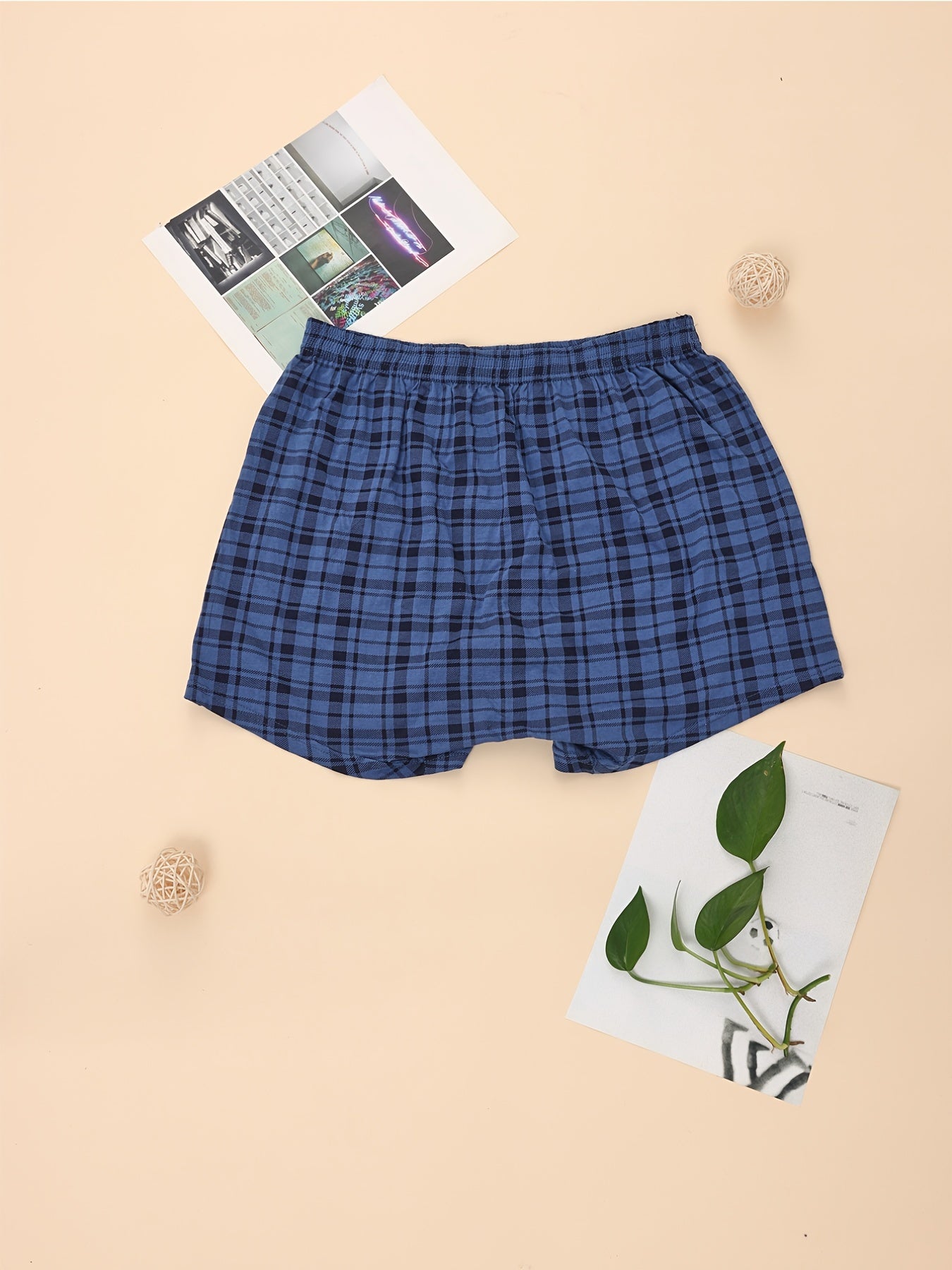 Men's Cotton Pajama Pants High Waist Loose Fit Plaid Casual