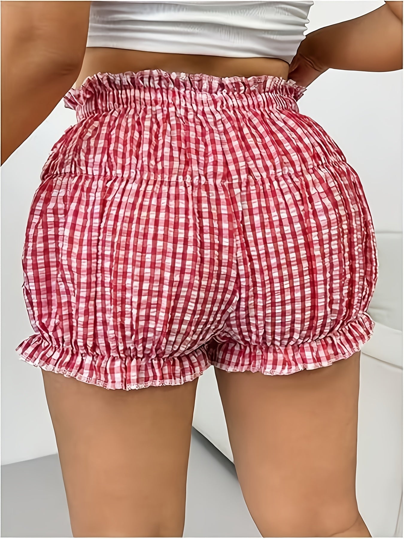 Шорты для женщин больших размеров с клетчатым кружевом, низкая посадка, повседневные брюки