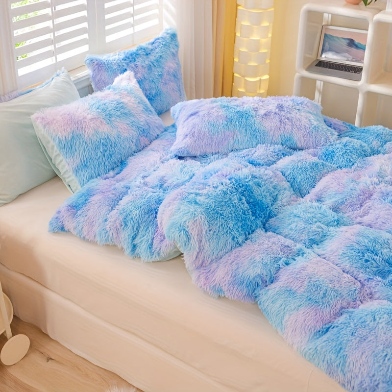 Y2K Tie Dye Plush Duvet Cover Set Includes 1 Duvet Cover and 2 Pillowcases Soft Warm Bedding
