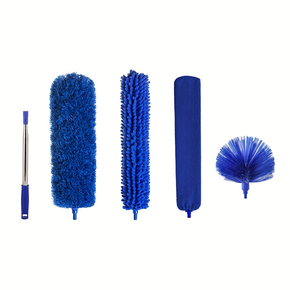 5 ta elektrostatik chang tozalash asboblari to'plami, 280.42 sm cho'ziladigan tayoq bilan - shiftlar kabi yuqori joylarni tozalash uchun egri qush patlari tozalagichi, batareyalar kerak emas