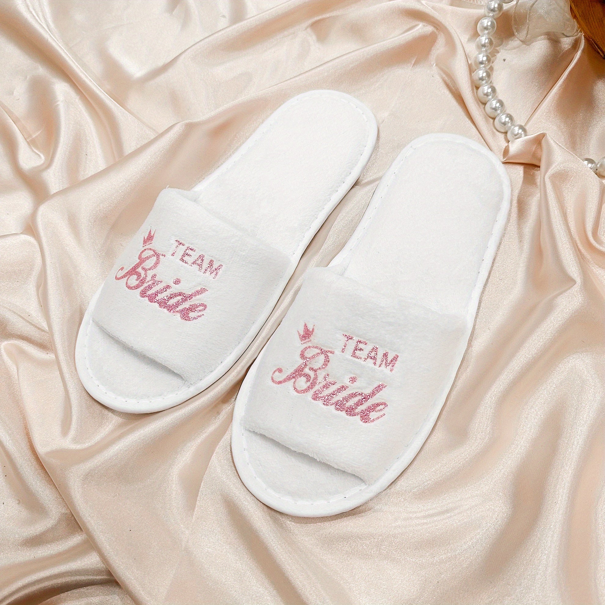 Pink Glitter Bridal Slippers Set - Heart Design, Bachelorette Party Shoes