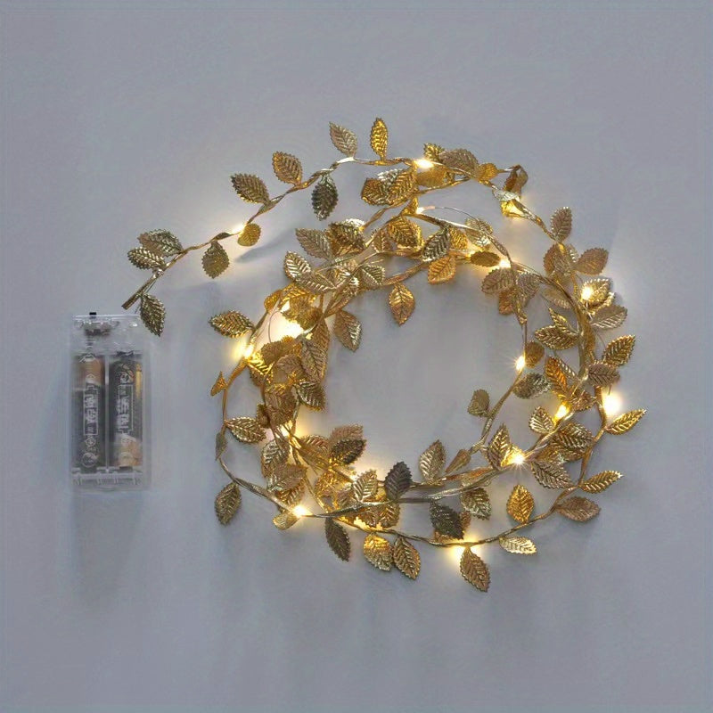 Small LED String Lights for Christmas and Birthday Decorations Gold Leaf Ribbon Lights