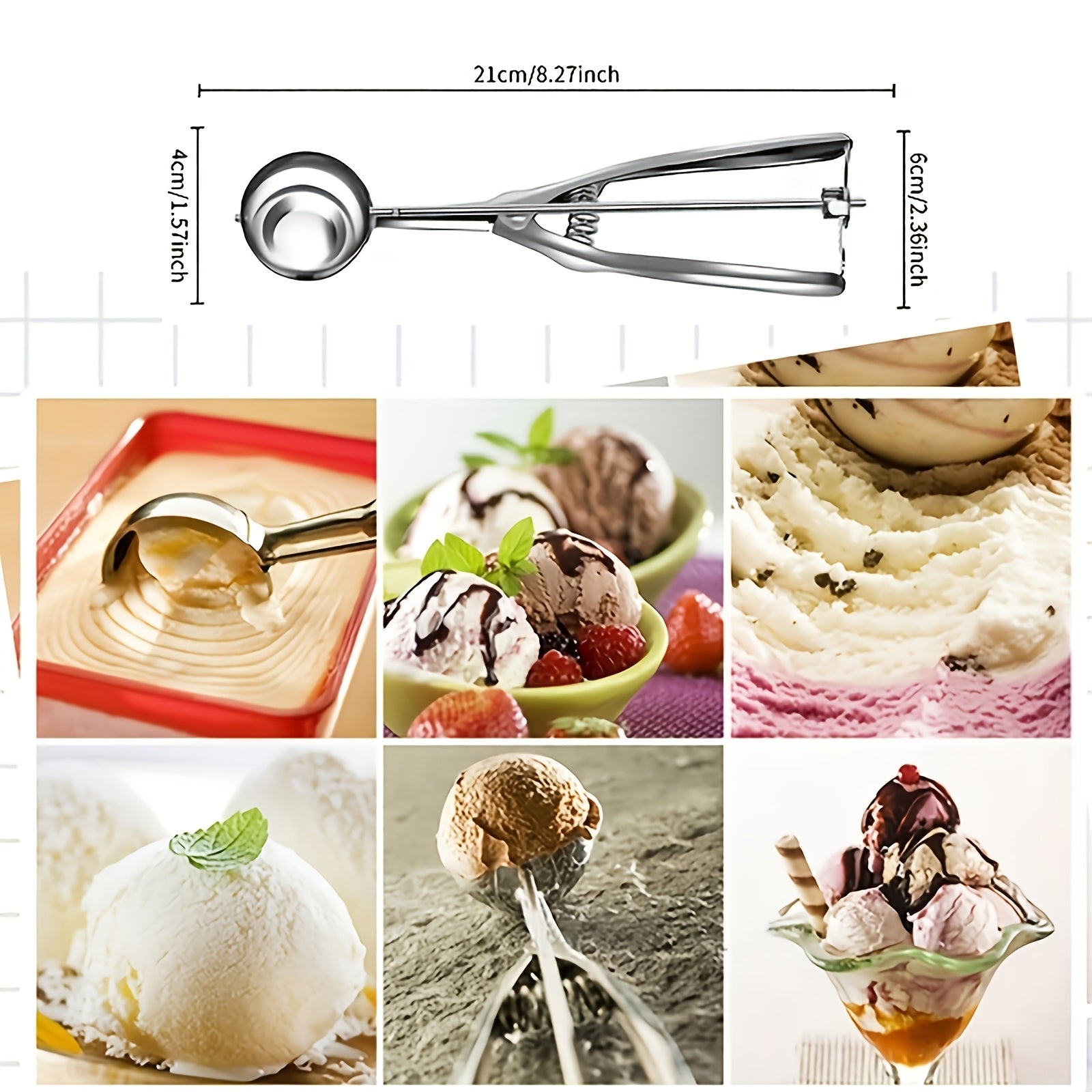 Set of 2 Stainless Steel Ice Cream Spoons with Trigger Release for Serving and Baking