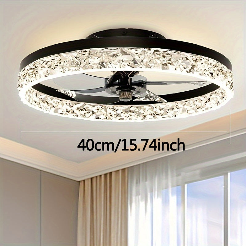 Black Low Profile Ceiling Fan with Lights Remote Dimmable LED Bedroom 50cm