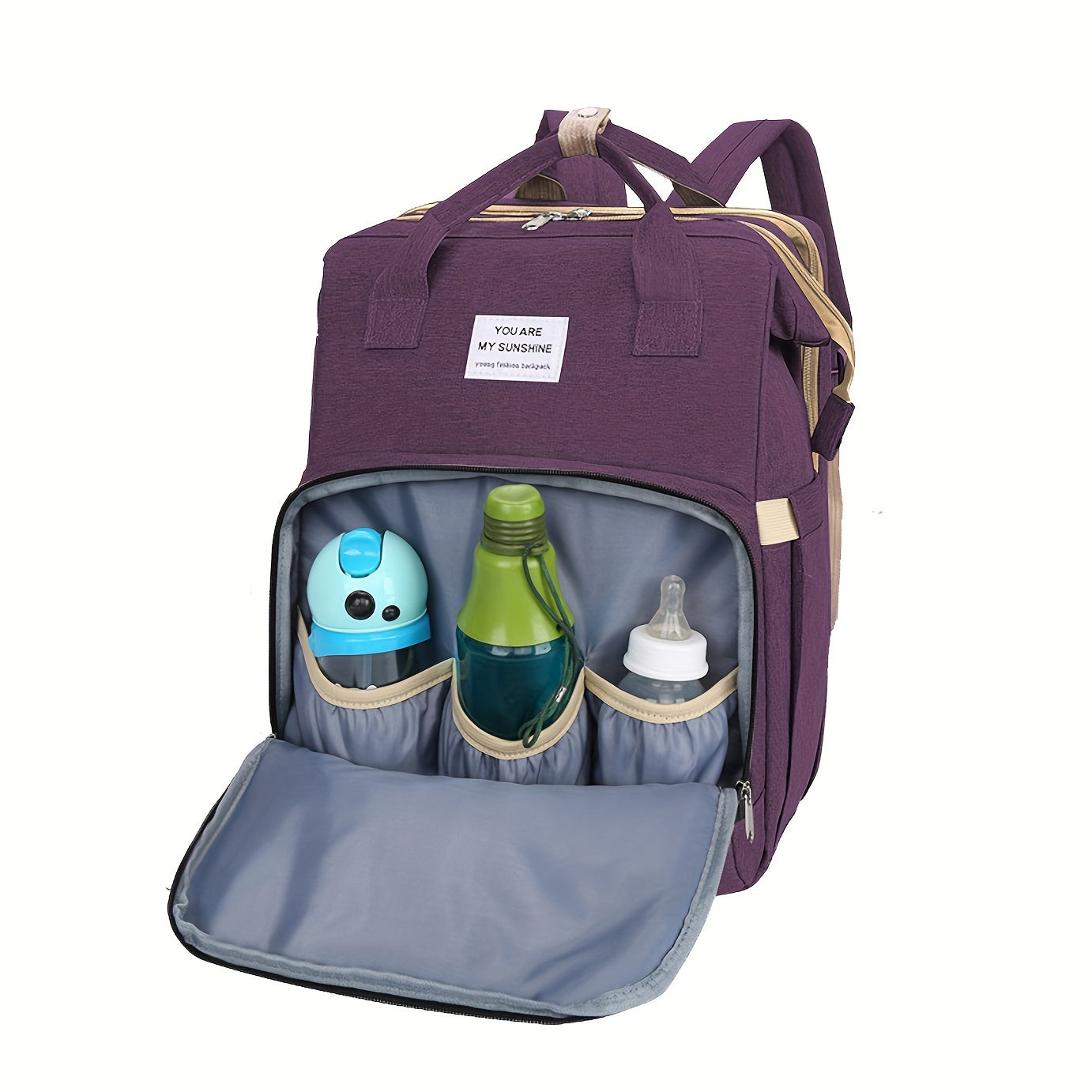 Folding Double Shoulder Diaper Bag with Large Capacity and Portable Design