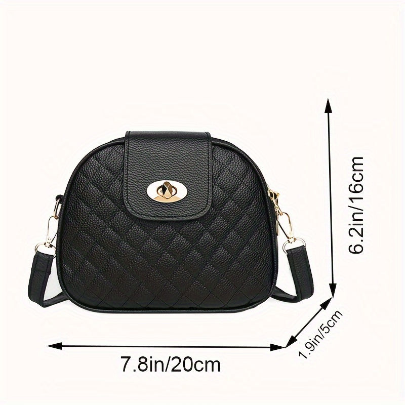 Women's Black Quilted Crossbody Bag with Adjustable Strap and Zipper Closure