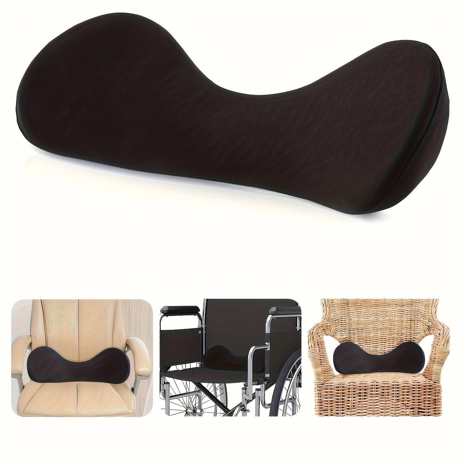 Cojín de asiento de coche de espuma viscoelástica negro, almohada lumbar para oficina, silla de ruedas