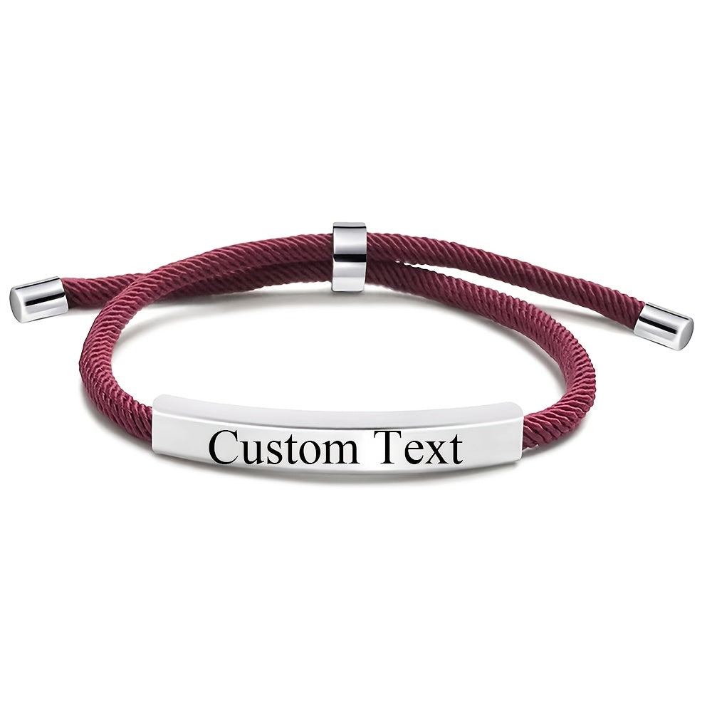 Personalized Stainless Steel Bracelet Adjustable Custom Name Date Gift for Valentine's Day Wedding in Red Grey Wine Red Blue Green Black
