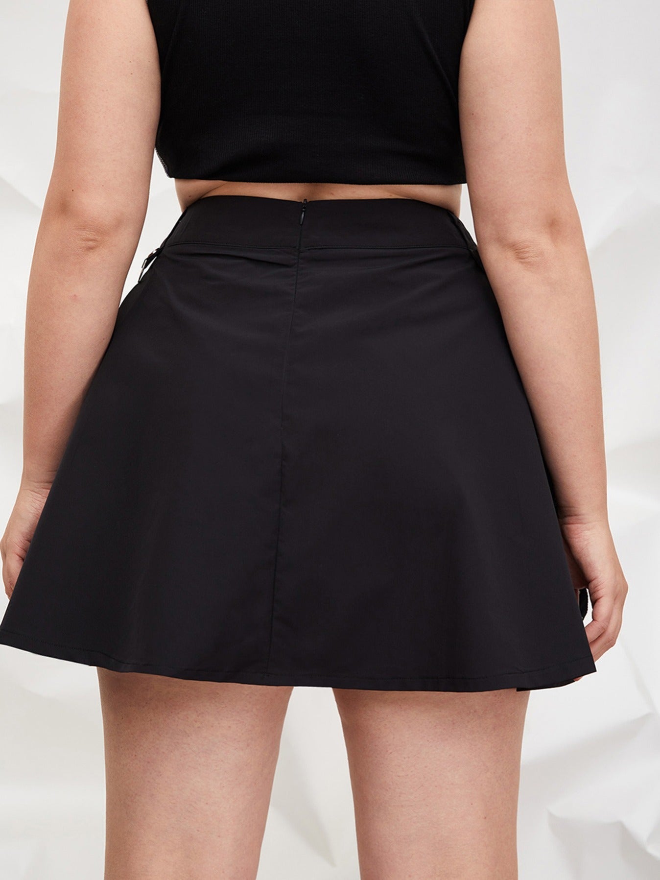 Plus Size Black High Waisted Mini Skirt with Grommet Eyelet Detail