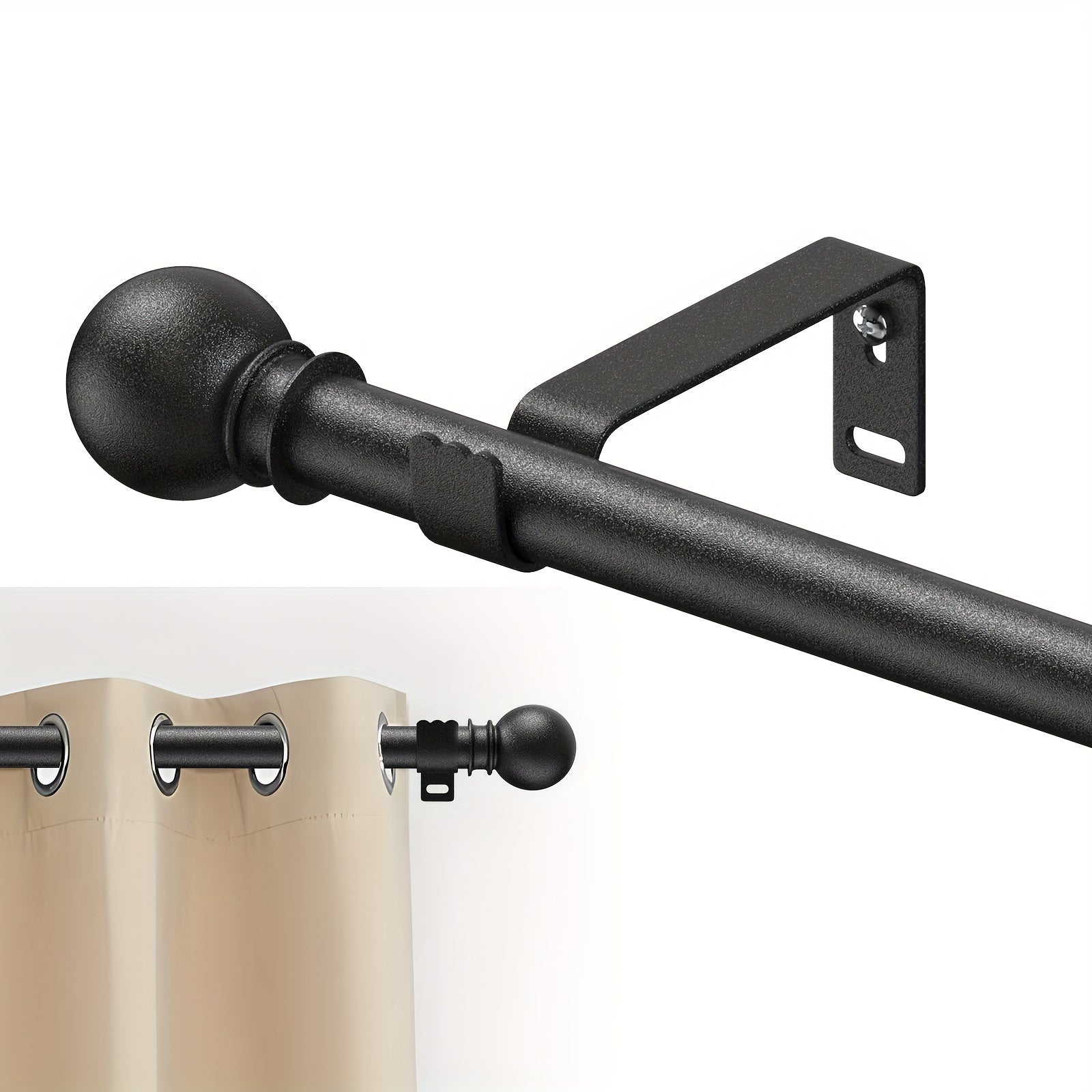 Adjustable Steel Curtain Rod Set 5/8 Inch Diameter Matte Black Modern Window Decor