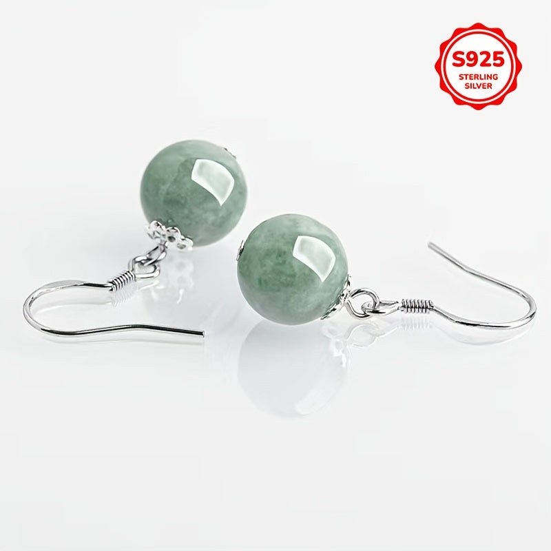 Tribal Style Dangle Earrings with Synthetic October Birthstone Jade Sterling Silver Plated Fashionable Imitation Jade Pendant