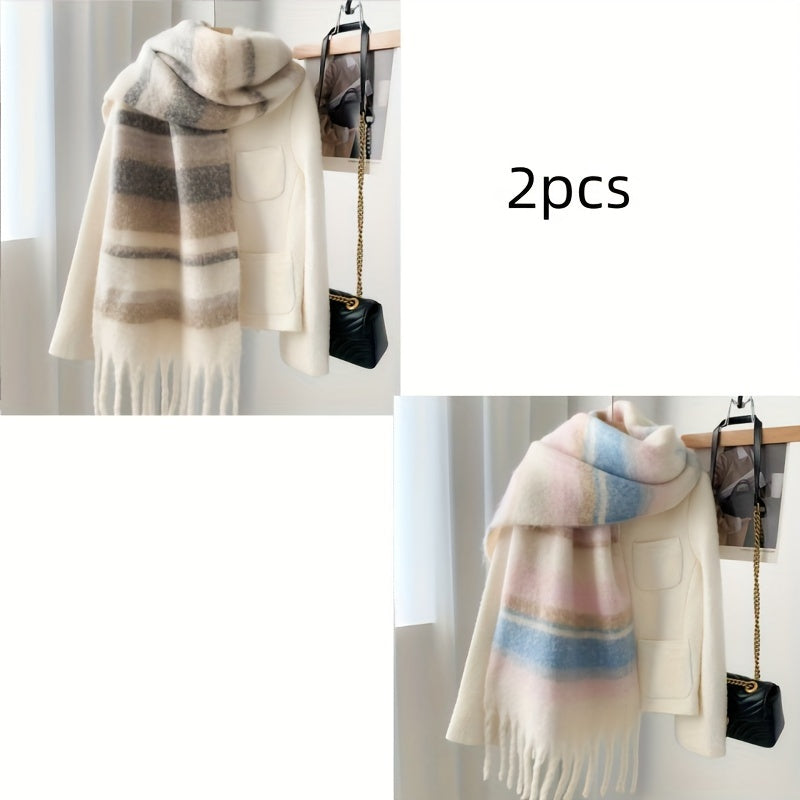 Уютный прэппи-стильный полосатый шарф для пар из 100% полиэстера, вязаный, теплый, ветронепроницаемый