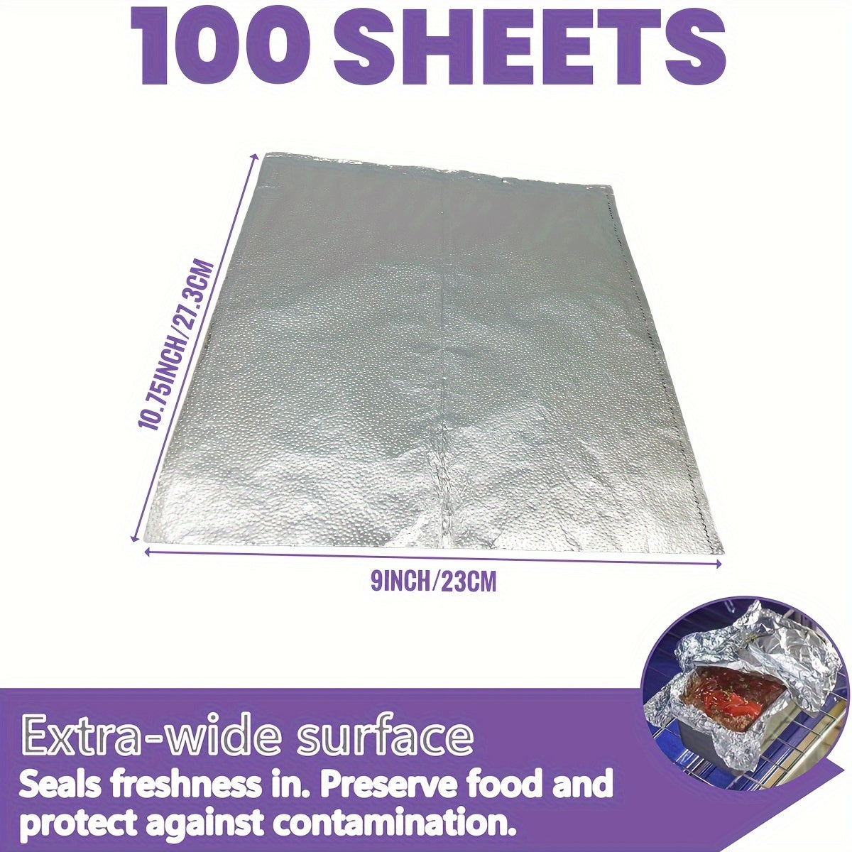 Pre-Cut Aluminum Foil Sheets 9x10.75 Inches, Food Wrap, Grilling, Freezing