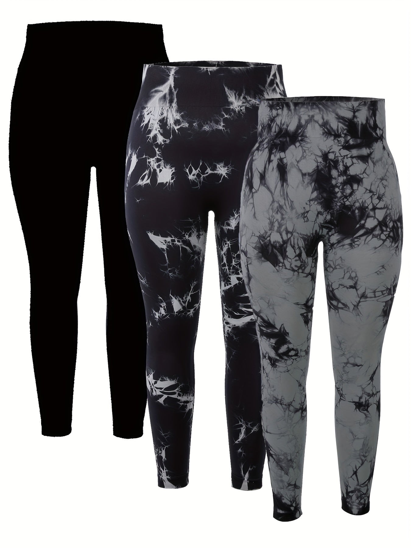 Plus Size High Waist Yoga Pants 3-Pack Polyamide Stretch Tie Dye Leggings