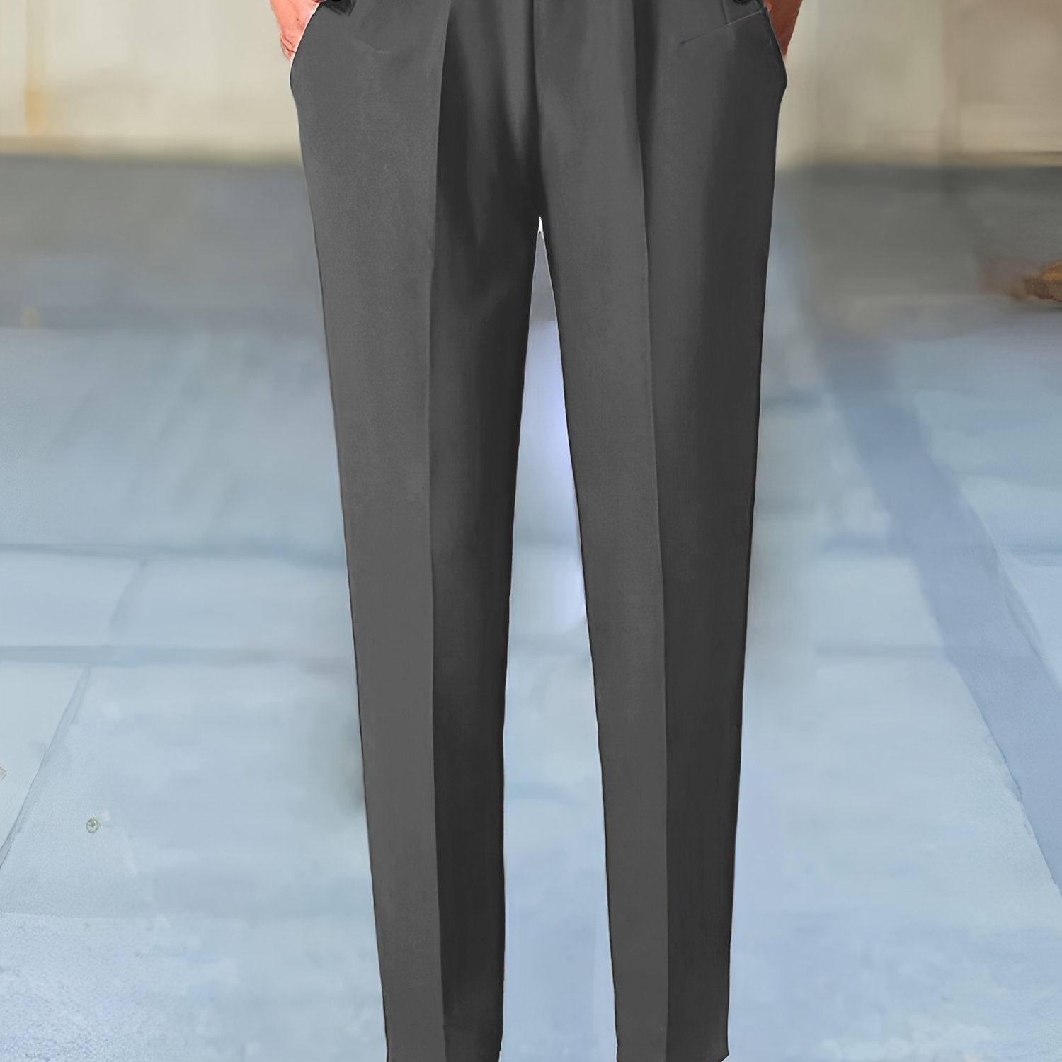 Women's Solid Color Tapered Pants with Dual Pockets Elastic Waist for Office Work