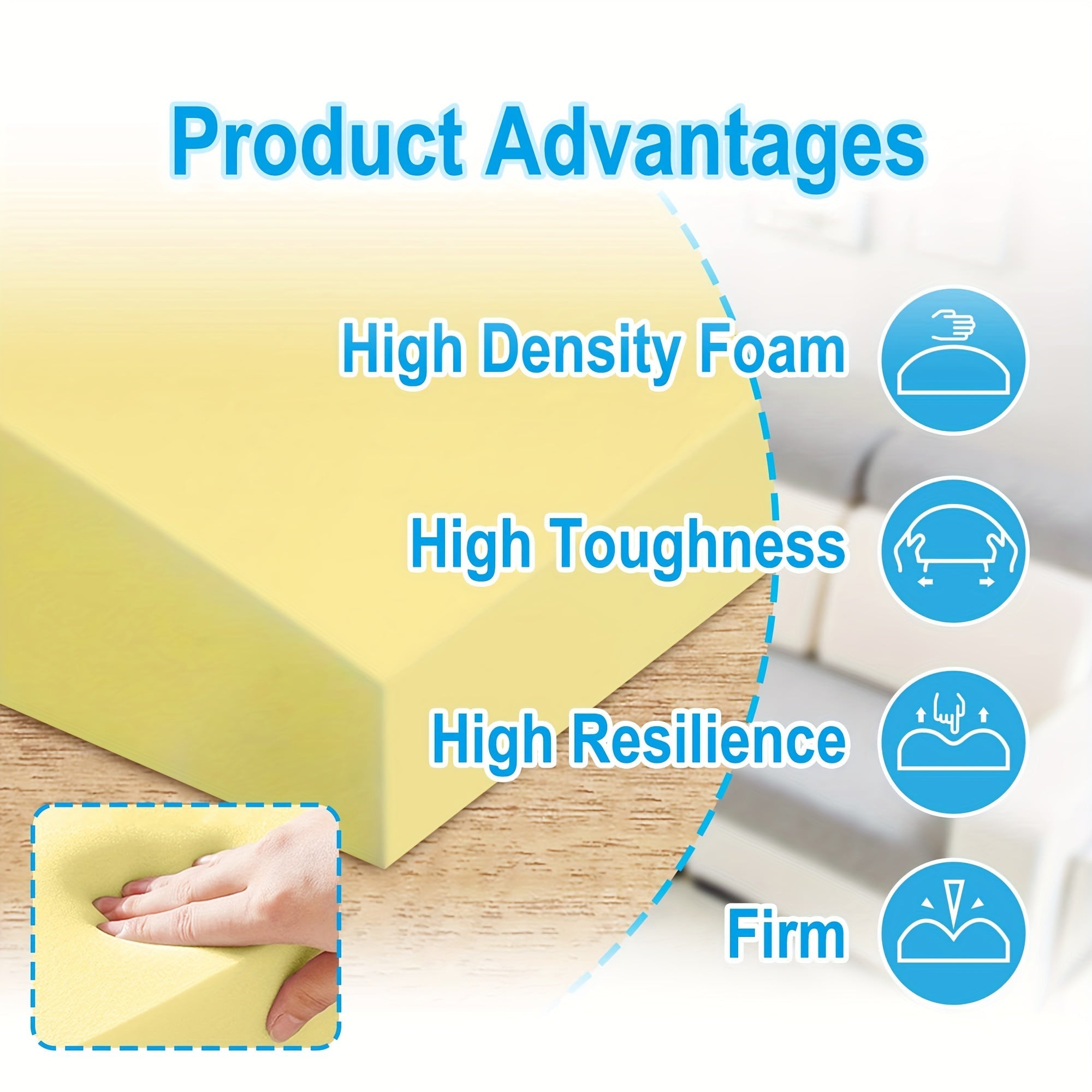 Two Pieces High-Density Foam Sofa Cushion Supports 50.8x50.8cm for Furniture Repair
