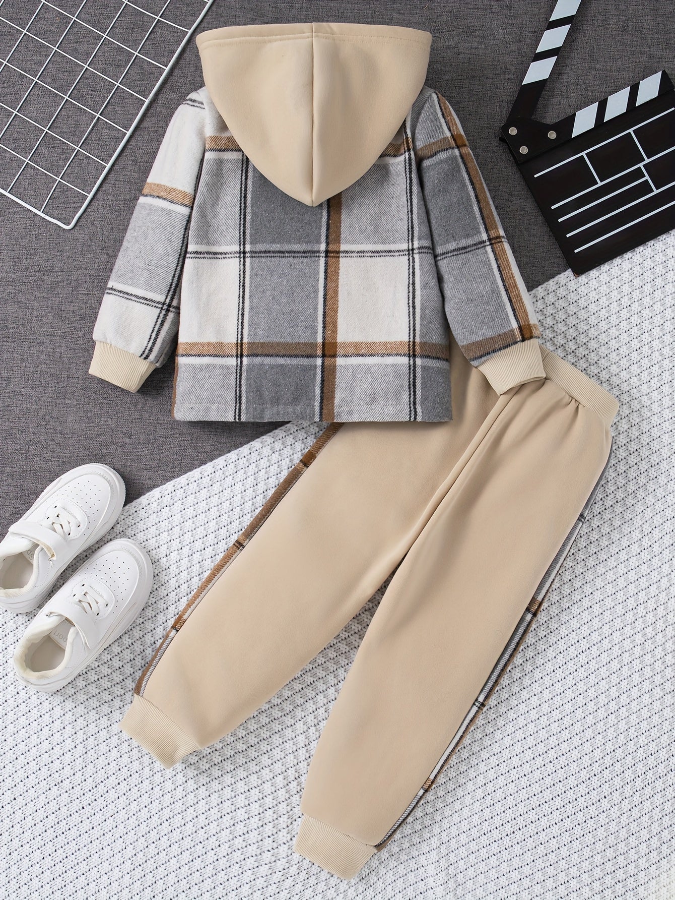 Boys' Plaid Hoodie and Joggers Set Long Sleeve Spring Fall Casual