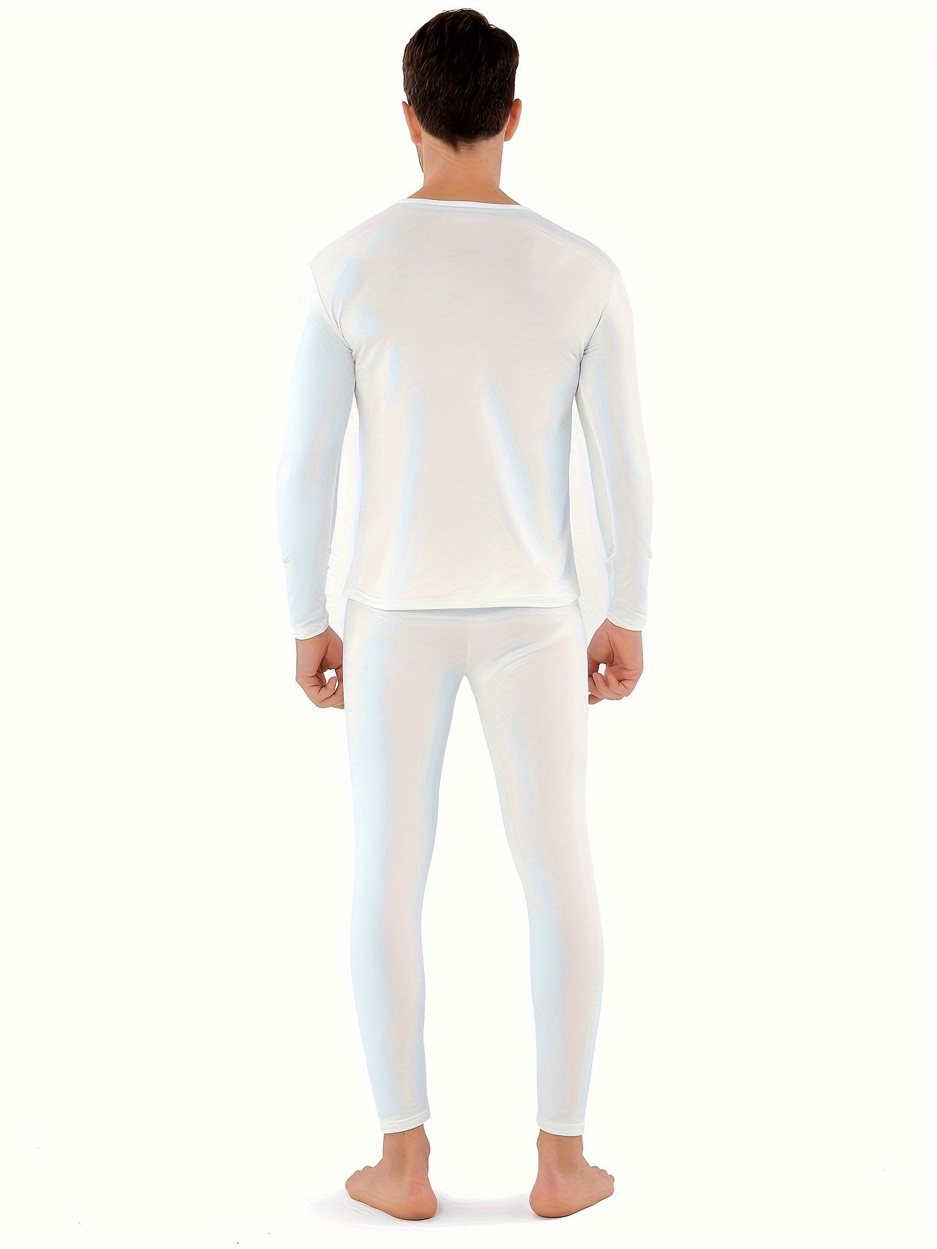 Men's Winter Thermal Underwear Set Long Sleeve Top and Pants Solid Color Polyester Spandex