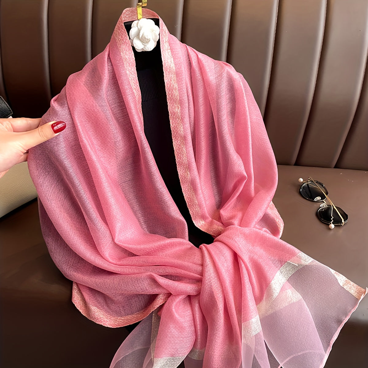 Bohemian Long Sequin Scarf Lightweight Airy Shawl for Beach, Festive or Daily Wear