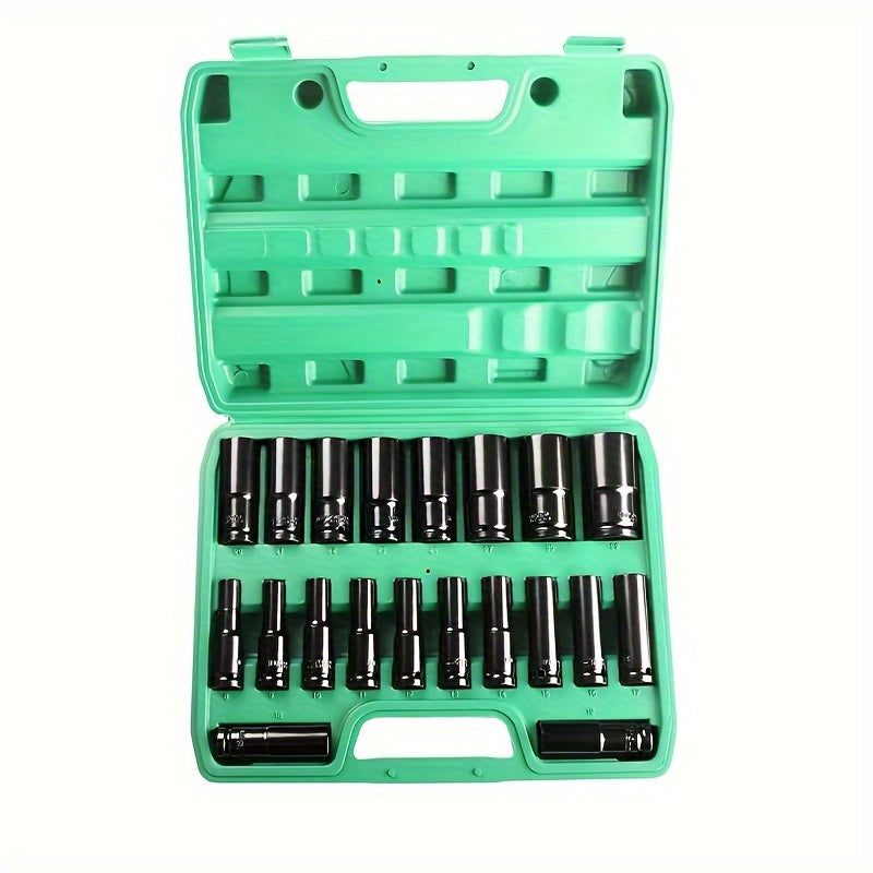20PCS Heavy Duty Hex Impact Wrench Socket Set 8-32mm Black 1/2 Inch