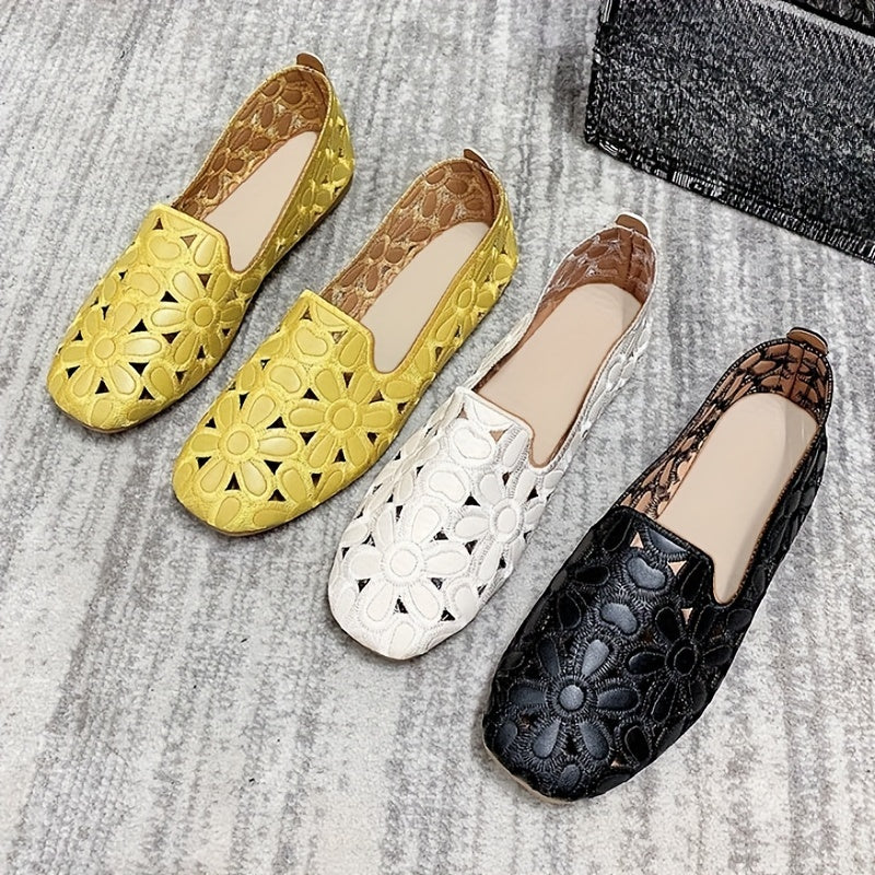 Women's Floral Pattern Slip-On Flat Shoes Lightweight Casual Hollow-Out Design