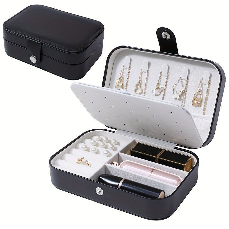 Black Velvet Jewelry Box with Snap Closure and Locking Case for Earrings and Necklaces