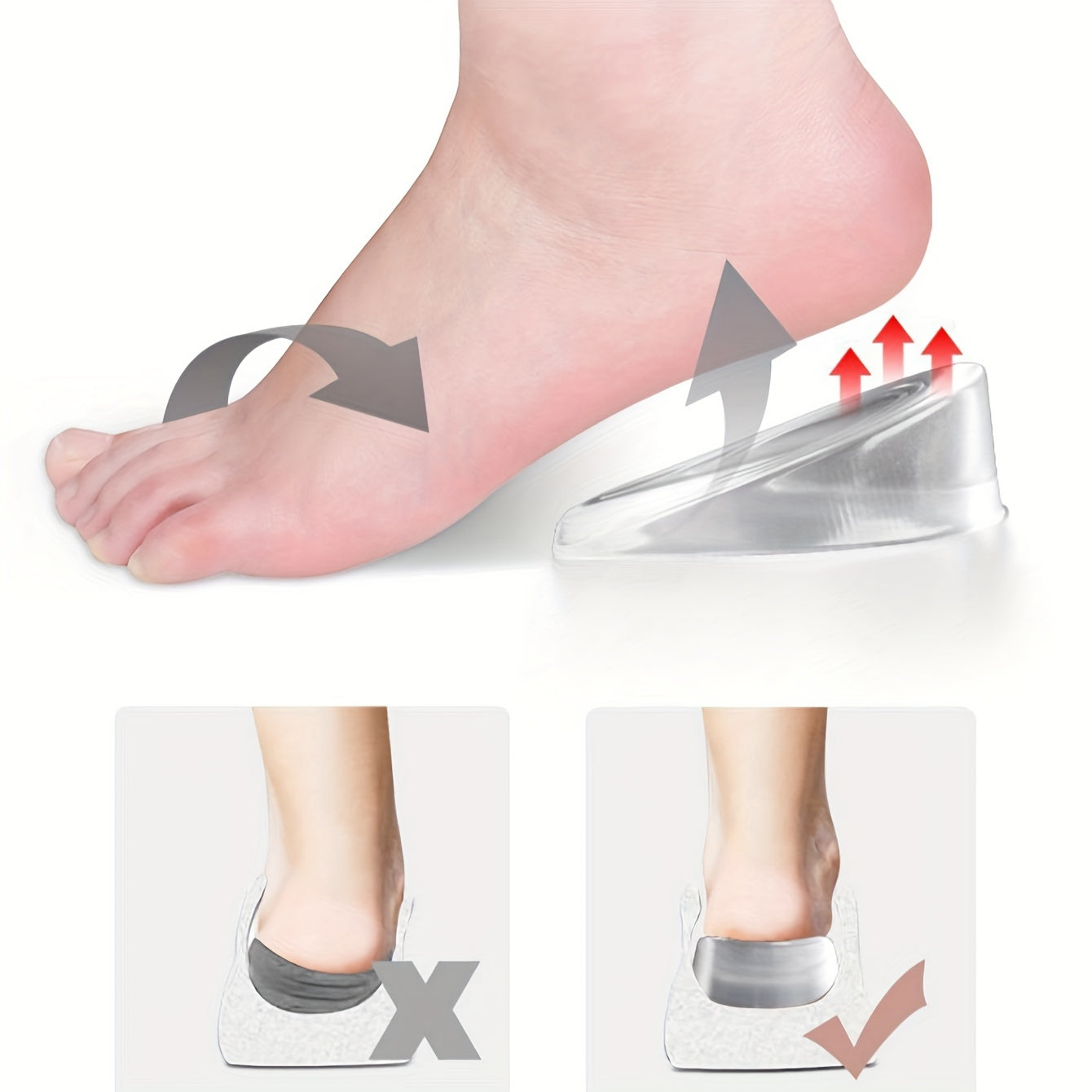 Unisex Silicone Height Increase Insoles Transparent Comfortable for Running Sports Basketball