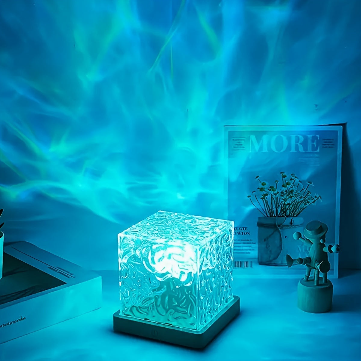 Crystal Lamp with RGB Aurora Light Projector Remote Control USB Powered for Ambiance