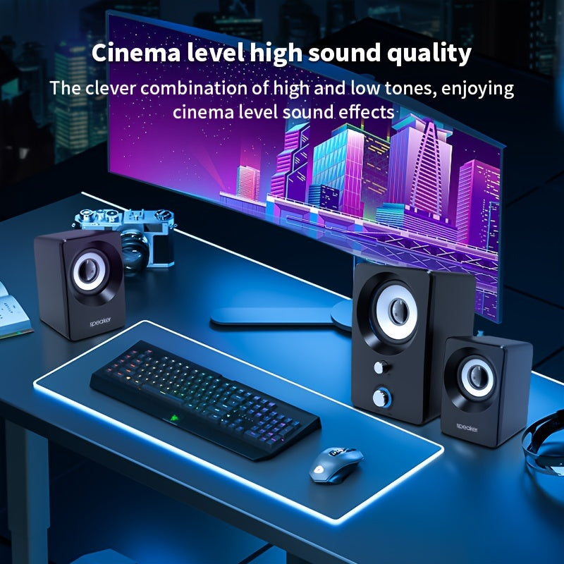 2.1 Stereo Computer Speakers Wireless Wired USB Power Black for Music Movies Gaming