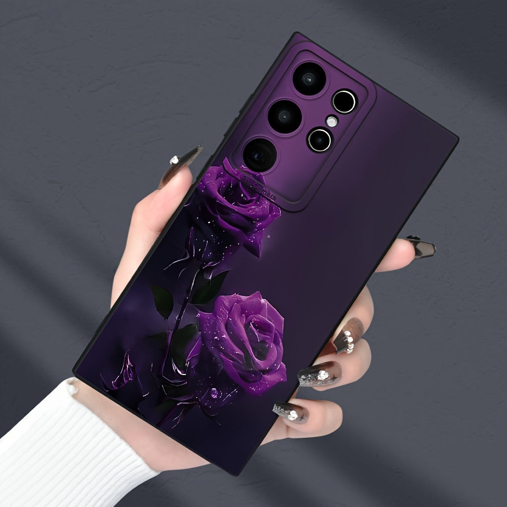 Rose Pattern TPU Phone Case with Lens Protector for Samsung Galaxy Models Full Protection Anti-Fingerprint
