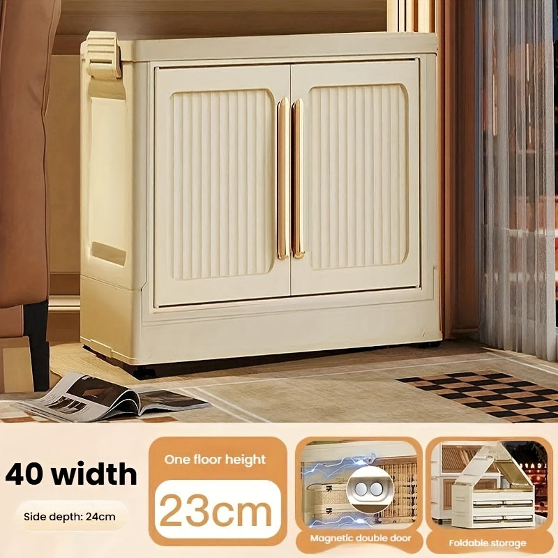 Armario de almacenamiento de plástico rectangular con ruedas, cierre magnético impermeable para ropa y accesorios de exterior