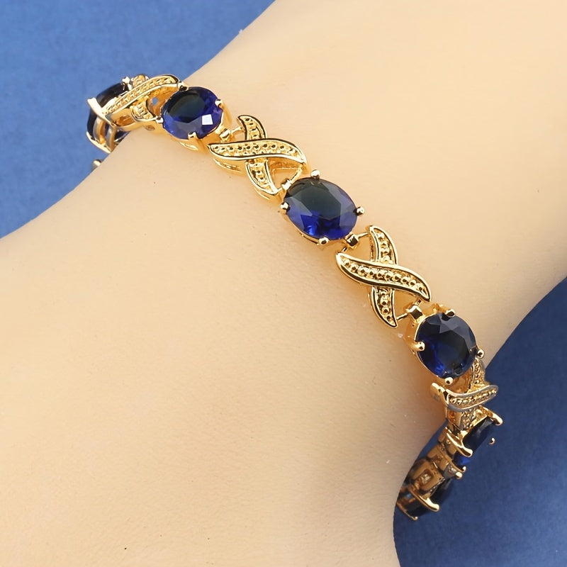 Klassik tennis bilaguzuk, 18K oltin qoplamada rang-barang sintetik kubik zirkonlar bilan, nafis mis zanjir bilan. Ushbu ayollar uchun moda zargarlik buyumi, mukammal 14-fevral yoki bayram sovg'asi bo'ladi. Uslub: Oddiy va abadiy.