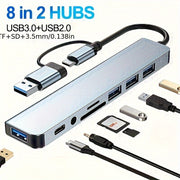 8-Port USB Hub with Audio Jack for Tablets USB Powered 5V