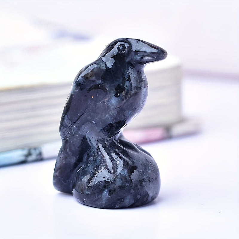 Mini Crystal Jewelry Ornament Made from Natural Carved Obsidian Raven Quartz for Home Decor