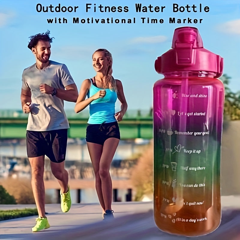 Set of 3 Gradient Color Motivational Water Bottles 64oz 32oz 15oz with Phone Holder