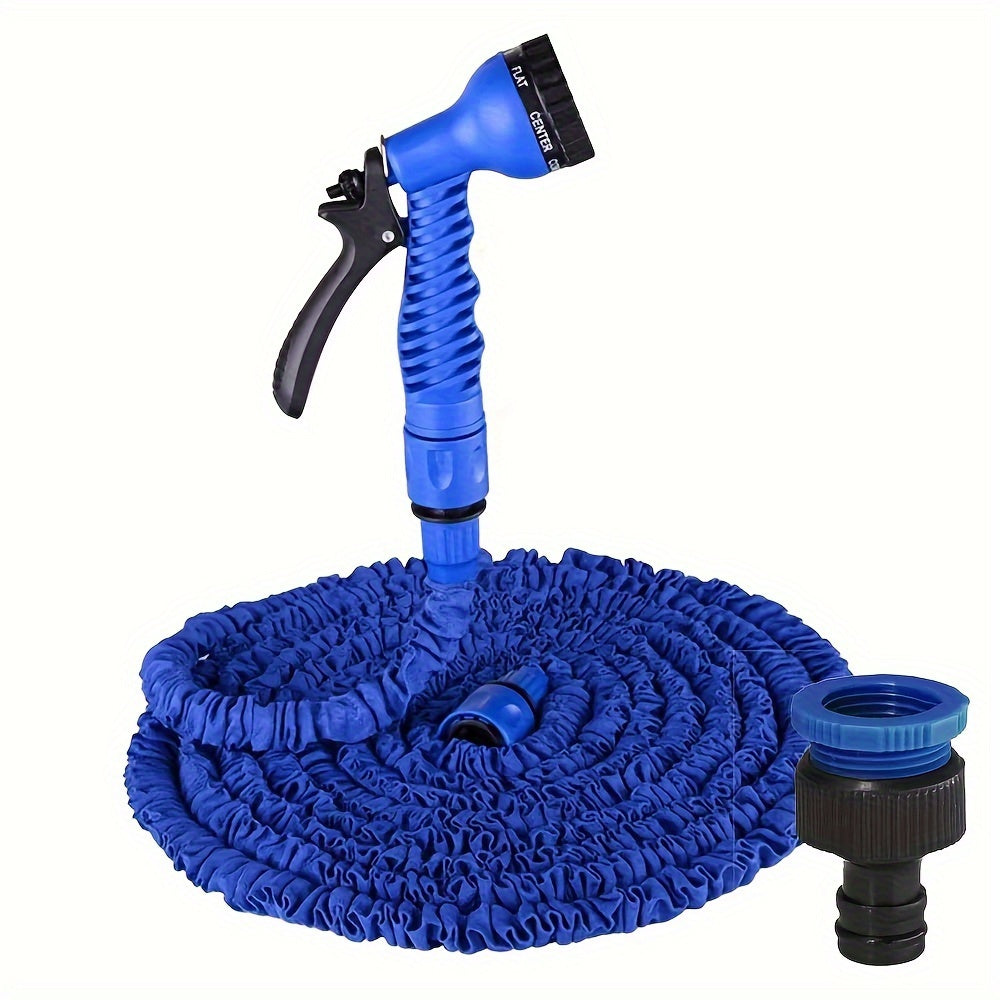 Expandable Garden Hose Set with 7 Spray Modes, Durable Polyurethane and Polyester, Includes Water Gun and Connectors