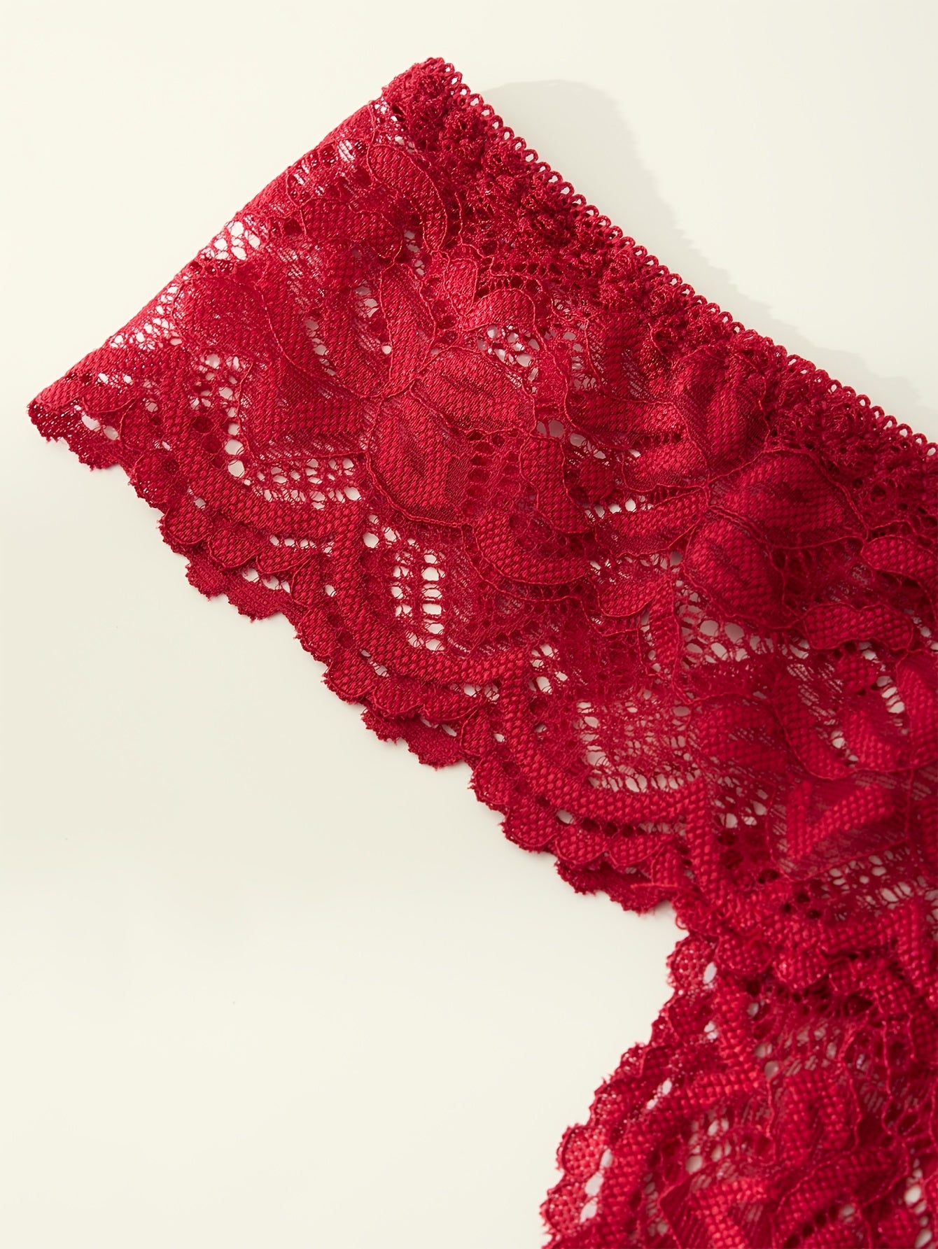 Plus Size Women's Red Lace Thong Panties Open Crotch High Stretch Comfortable