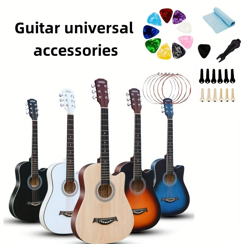 Set de accesorios para guitarra para principiantes incluye cuerdas, púas, afinador y herramientas en color aleatorio