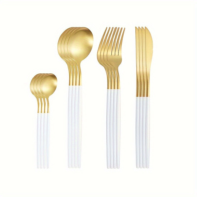 Juego de cubiertos de acero inoxidable de 16 piezas para cenas de bistec y postres