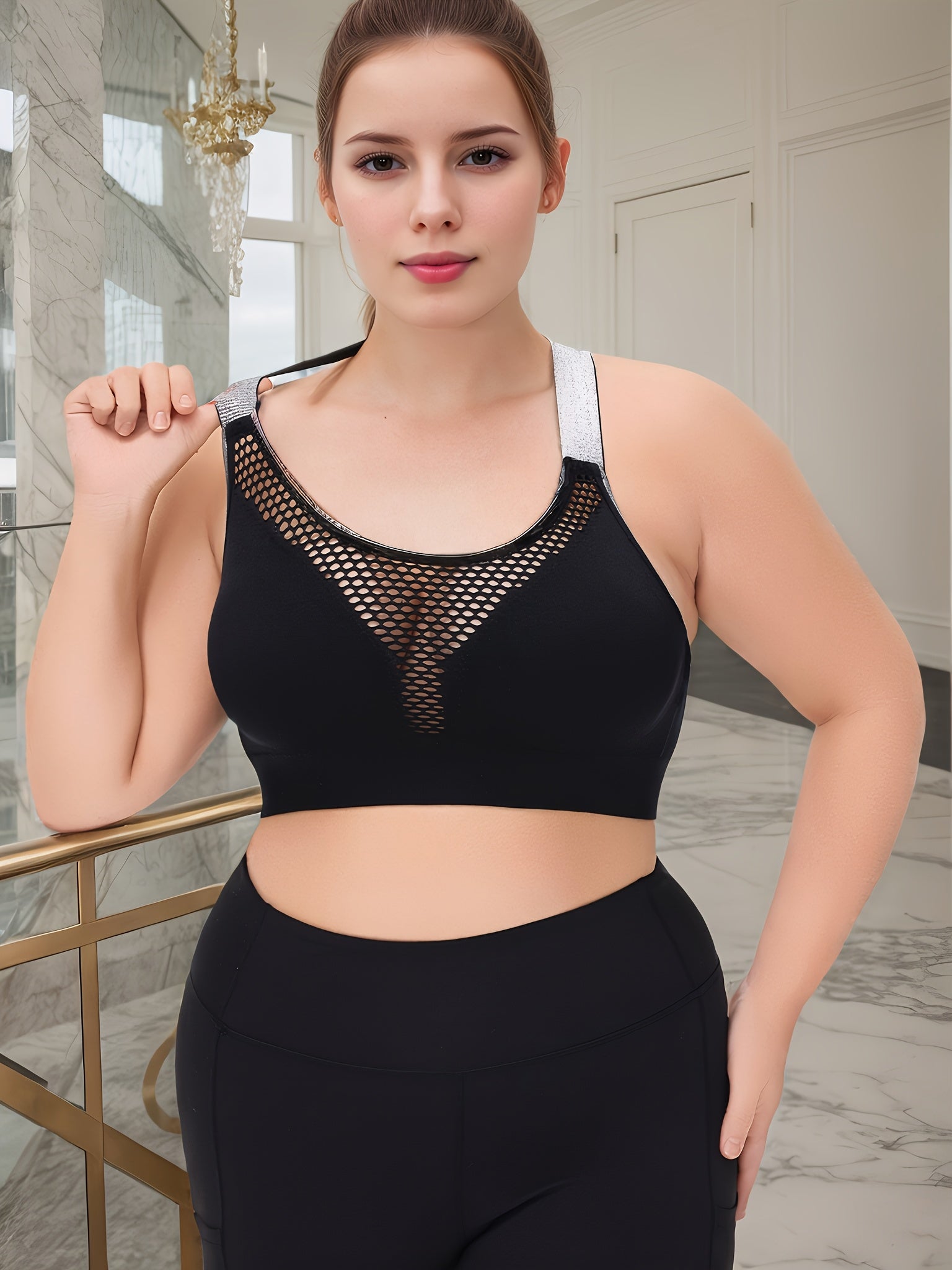 Plus Size Wire-Free Sports Bra Seamless Breathable Mesh Medium Support