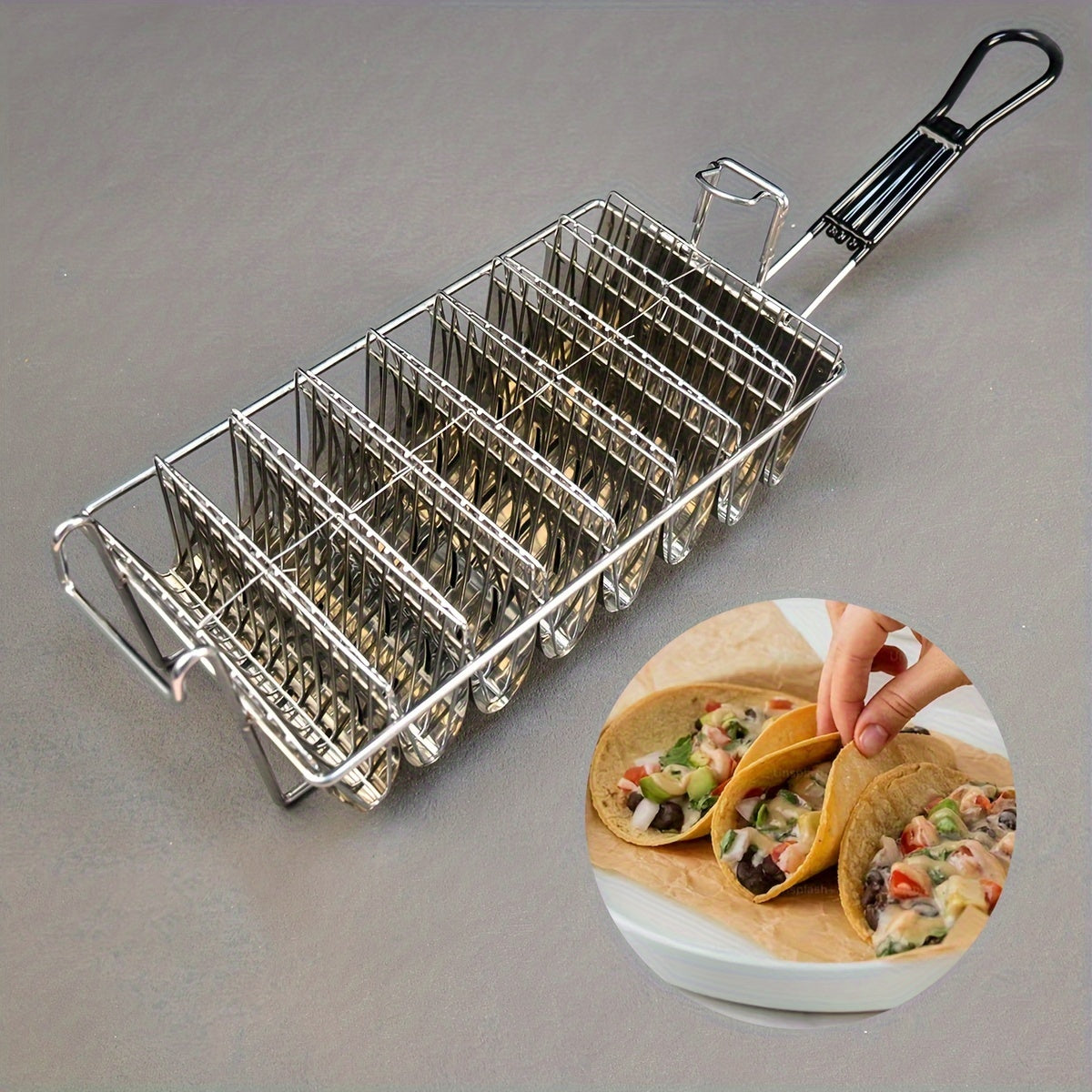 8 Stainless Steel Mexican Tucker Frying Baskets with Plastic Handles Non-Slip