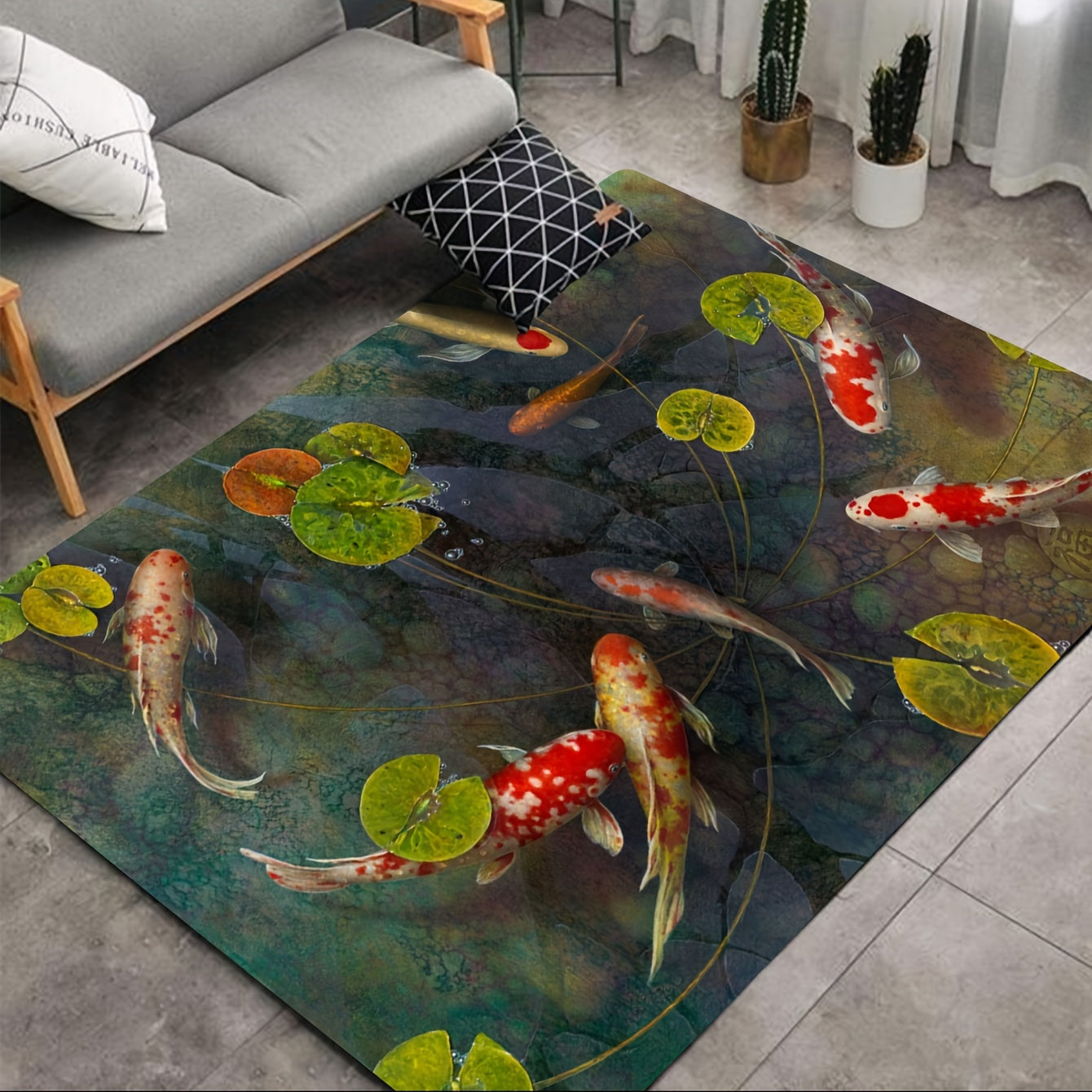 Hand-Painted Koi Fish Rug for Living Room Entrance Decor 3x5 Feet