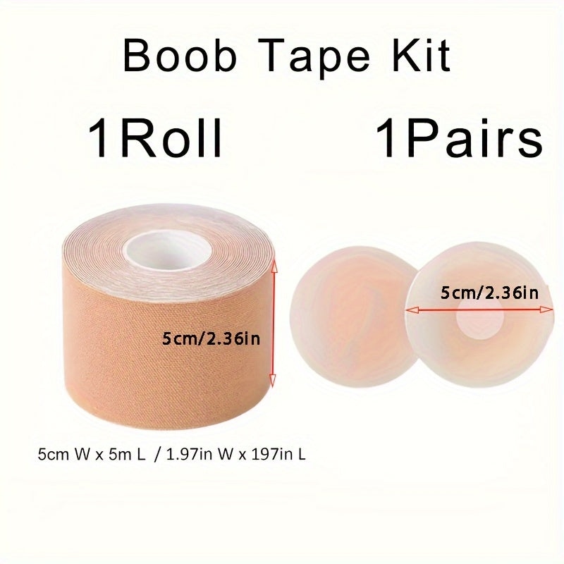 Breathable Breast Lifting Tape with Nipple Pasties for Strapless Dresses and Lingerie