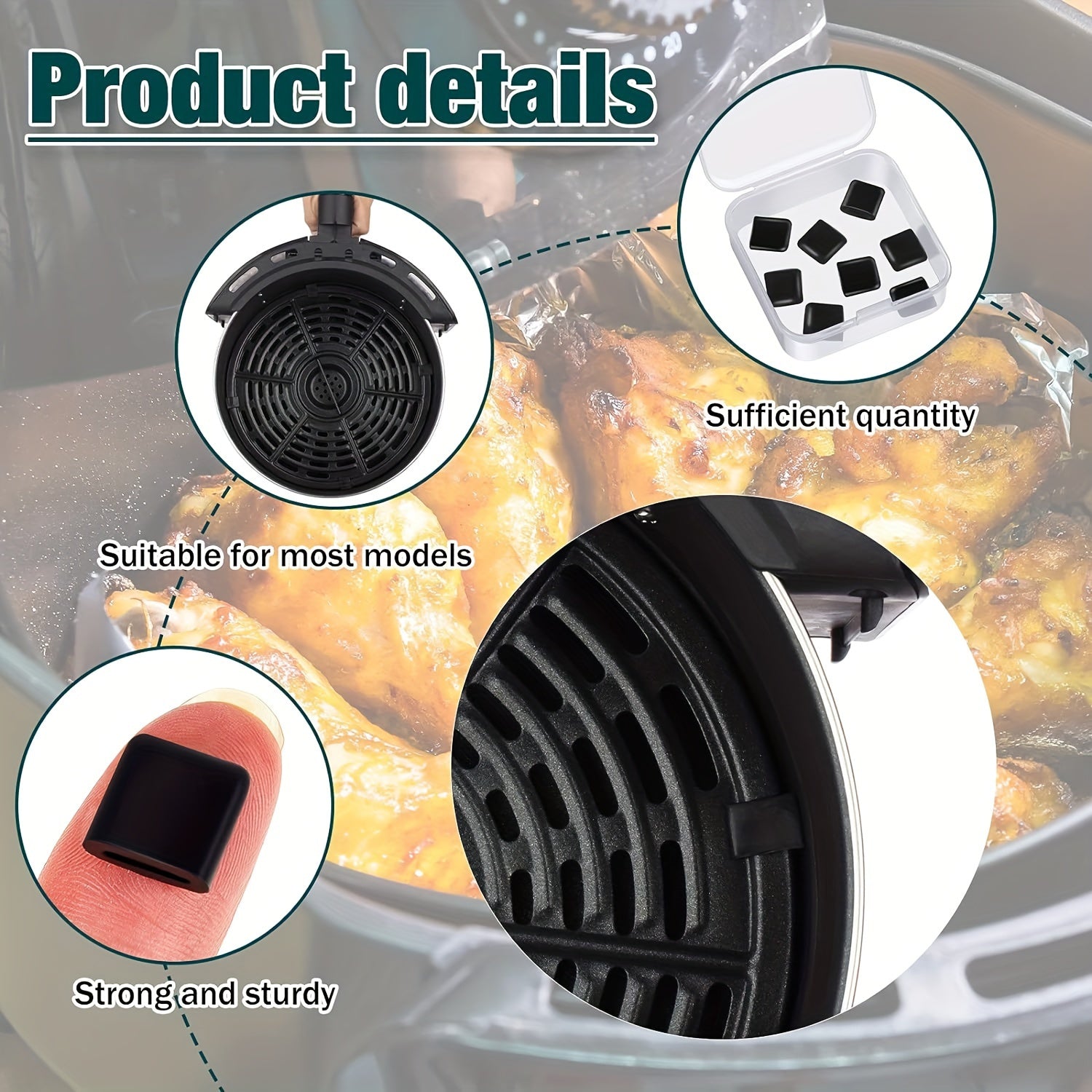 Turli havo fritöz modellari uchun 1 dan 10 dona gacha to'plamlarda mavjud silikon burchak qoplamali pishirish panasi mat.