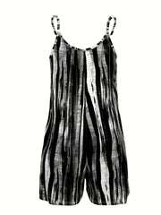 Mono sin mangas de talla grande para mujer con estampado a rayas y bolsillos